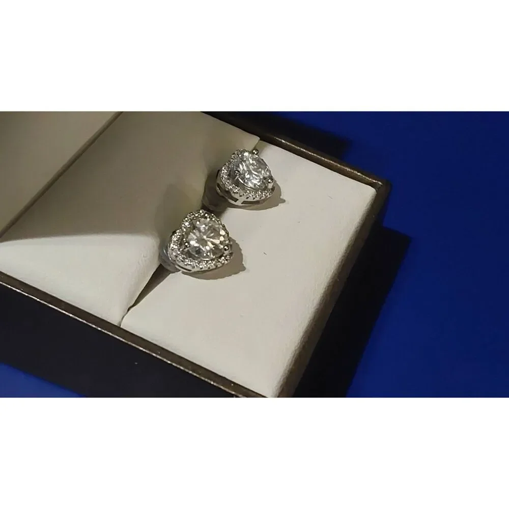 CERTIFIED~2 Carat Genuine Moissanite Halo Heart Stud Earrings~SALE